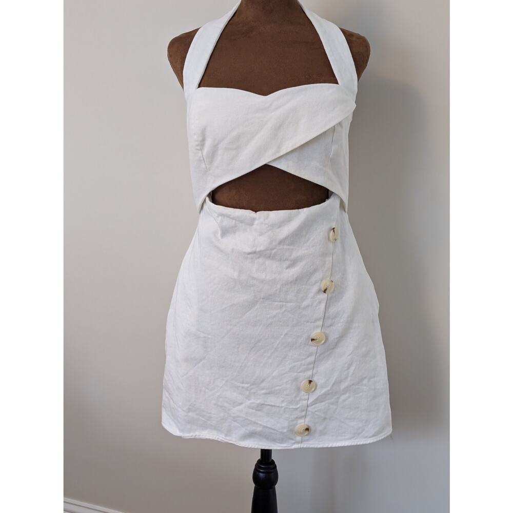 Chic Anthropologie x Mare Mare White Halter Cutout Mini Dress Size M - Picture 2 of 8